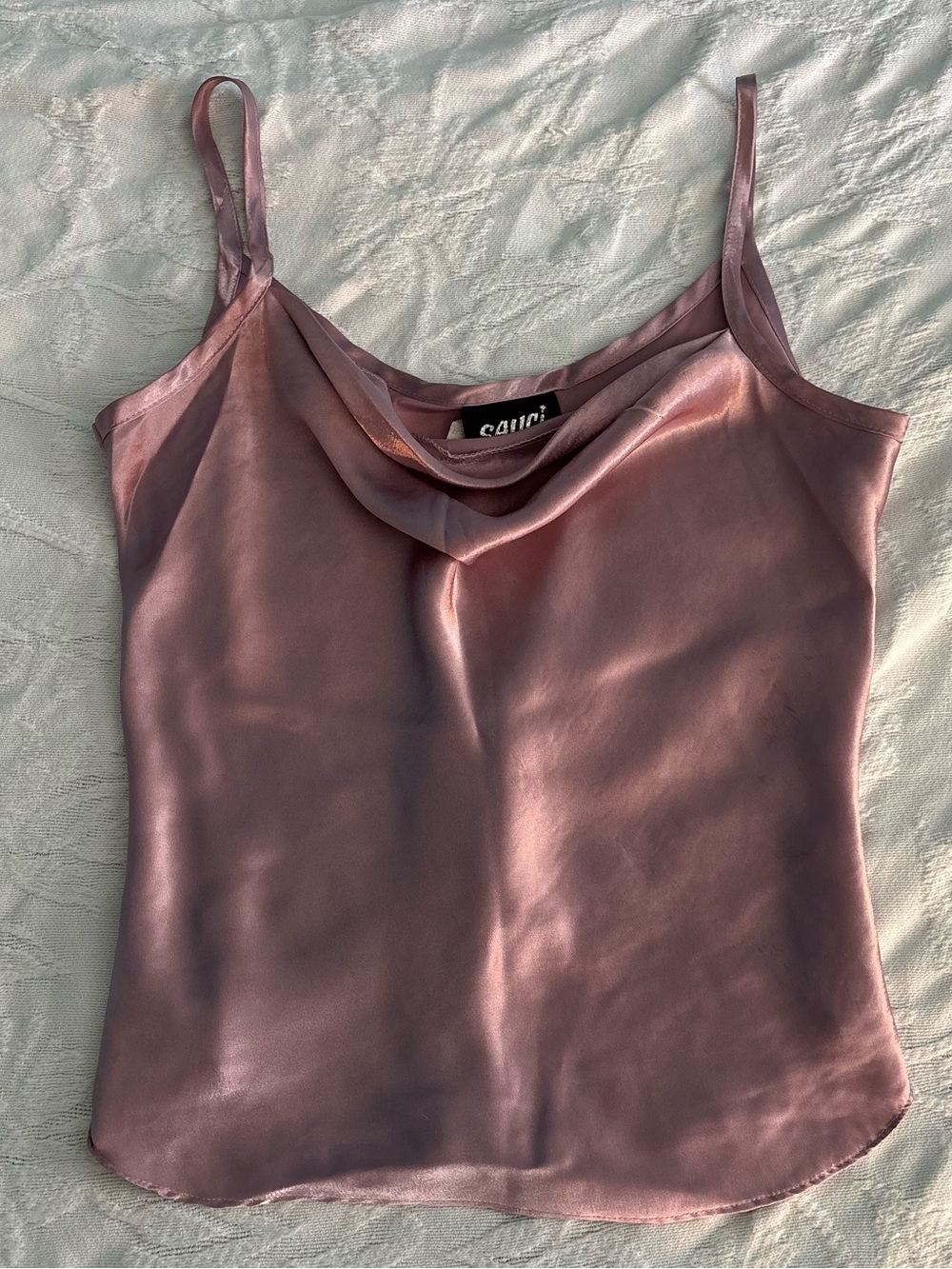 Vintage Sauci Silk Pink Mauve Spaghetti Strap Cowl Neck Tank Top Size Medium
